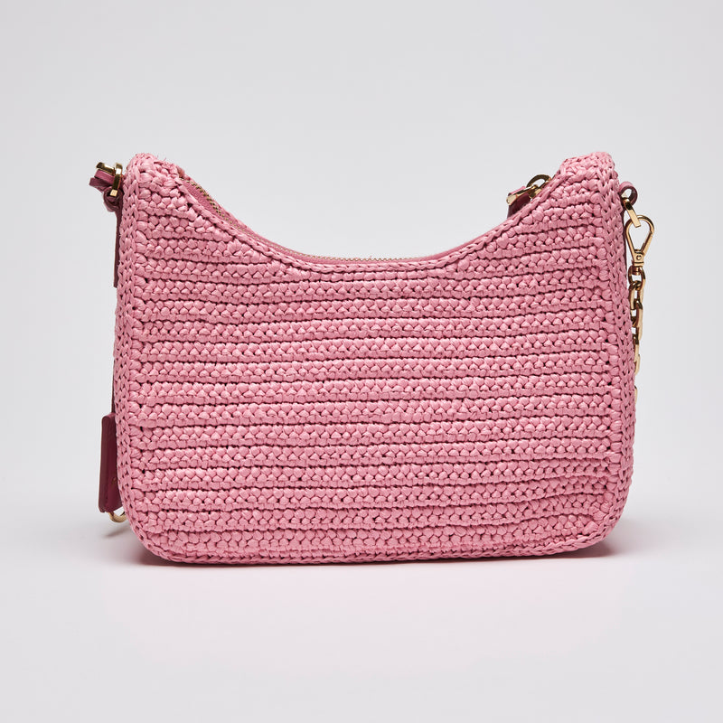 Prada Raffia Crochet Re-Edition 2005 Pink Shoulder Bag ( Back)