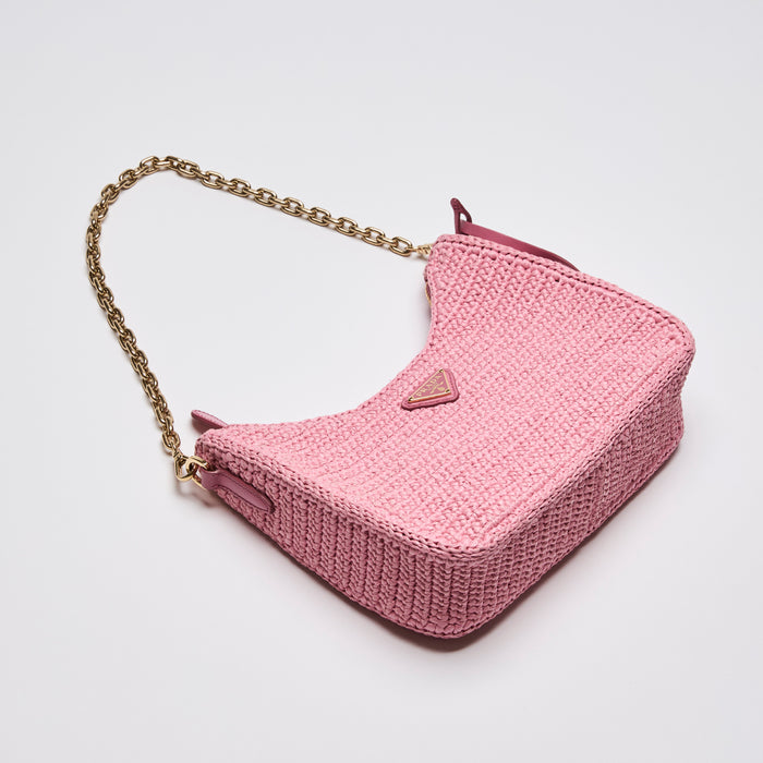 Prada Raffia Crochet Re-Edition 2005 Pink Shoulder Bag (Front)