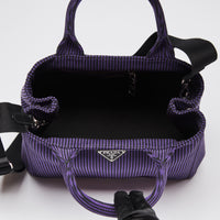 Pre-Loved Purple and Black Pinstriped Top Handle Tote Bag with Removable/Adjustable Shoulder Strap.(interior)