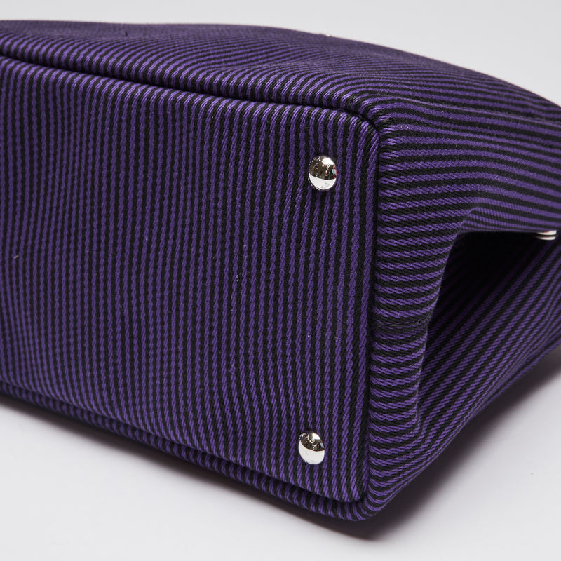 Pre-Loved Purple and Black Pinstriped Top Handle Tote Bag with Removable/Adjustable Shoulder Strap.(corner)