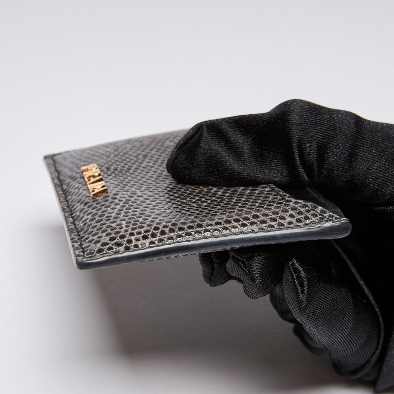 Prada Exotic Lizard Card Holder Wallet Embossed (Corners)