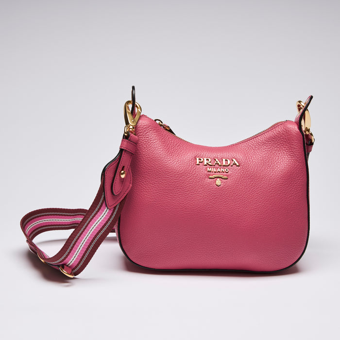 Prada Pink Grained Leather Vitello Phenix Messenger Bag(front)