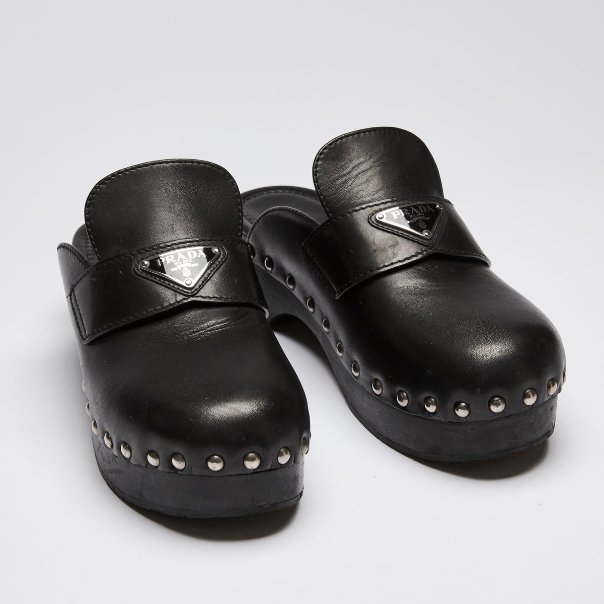 Prada Black Leather Clogs Size 39