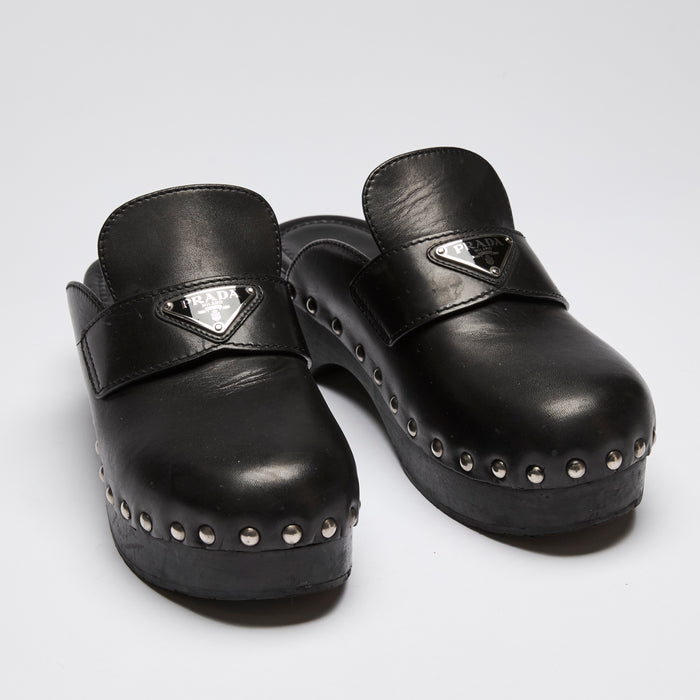 Prada Black Leather Clogs Size 39