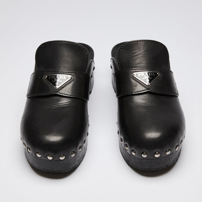 Prada Black Leather Clogs Size 39