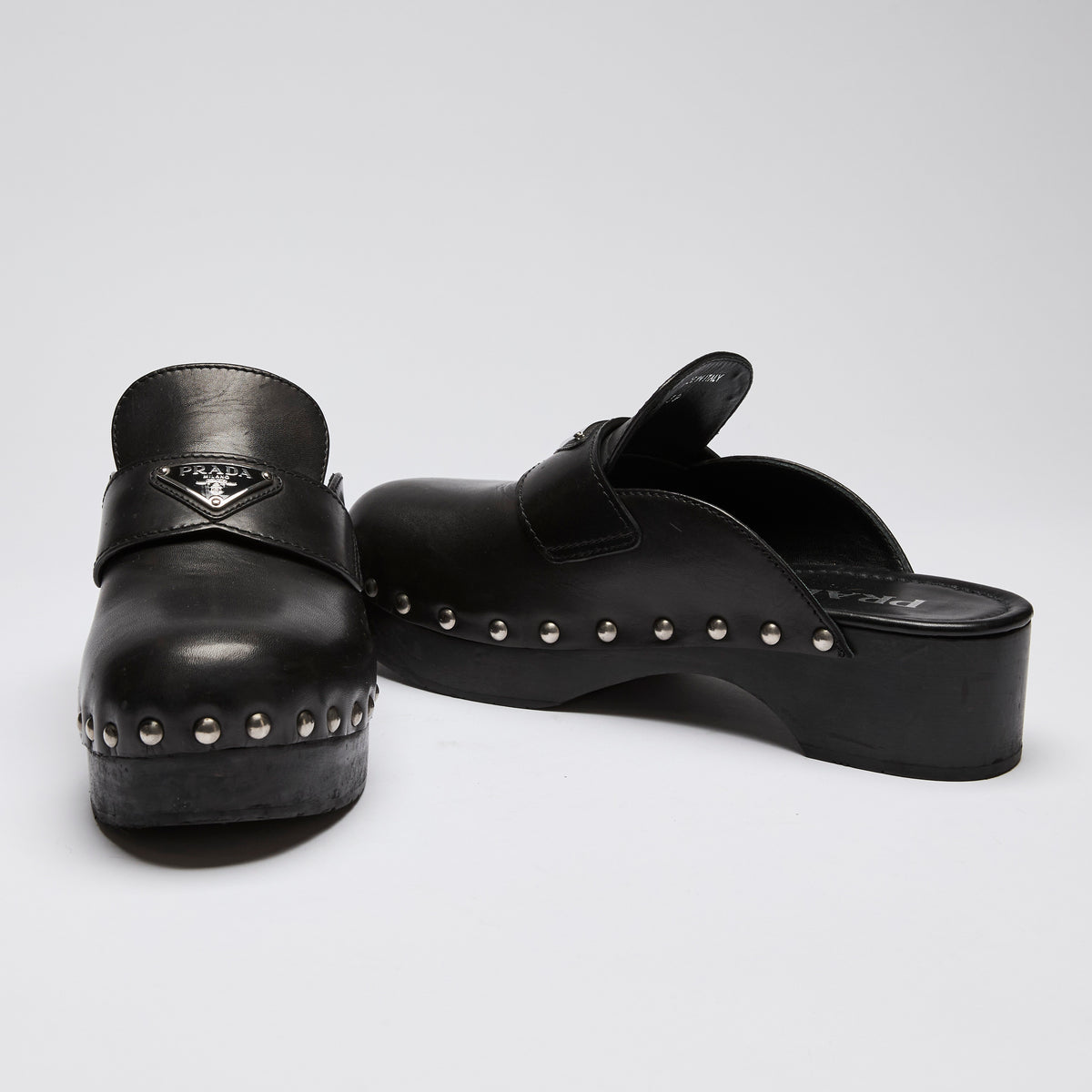 Prada Black Leather Clogs Size 39