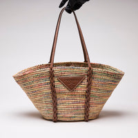 Paglia Vitello Woven Braided Basket Tote Multicolor Cognac (Front)