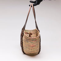 Paglia Vitello Woven Braided Basket Tote Multicolor Cognac (Side)