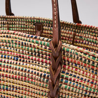 Paglia Vitello Woven Braided Basket Tote Multicolor Cognac (Handle)