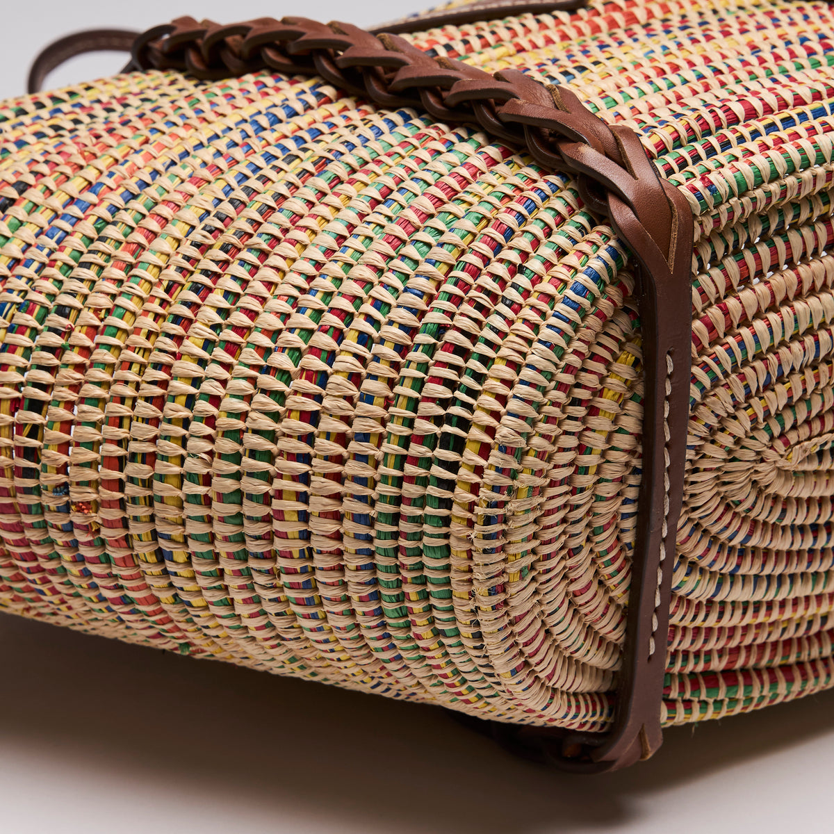 Paglia Vitello Woven Braided Basket Tote Multicolor Cognac (Corner)