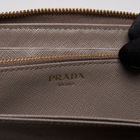 Prada Grey Saffiano Leather Zip Around Continental Wallet