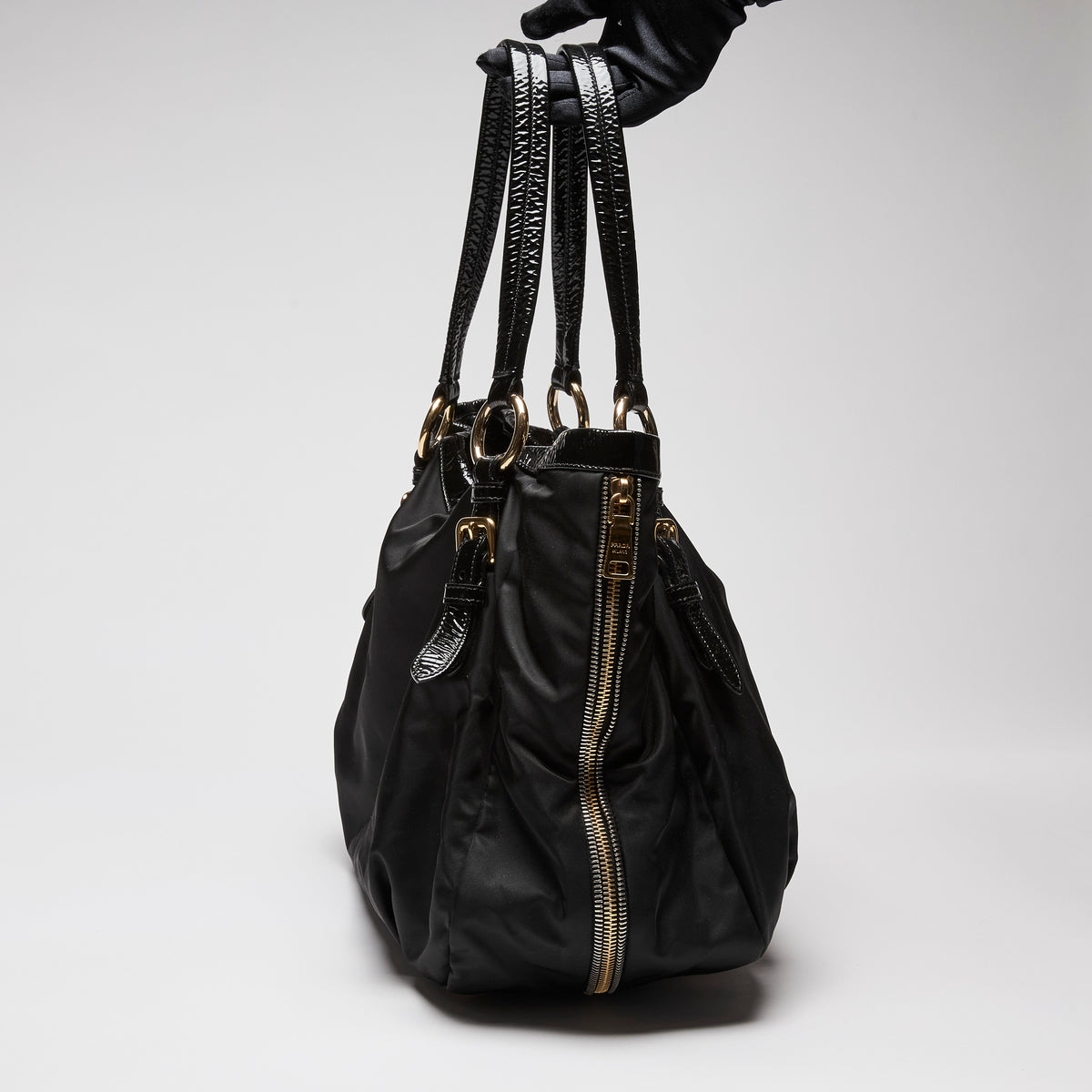 Prada Tessuto Nylon Spazzolato Tote Black (Side)