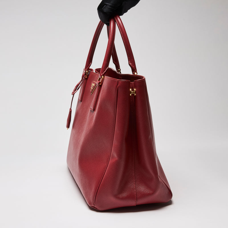 Prada Red Saffiano Leather Large Galleria Tote (Side)