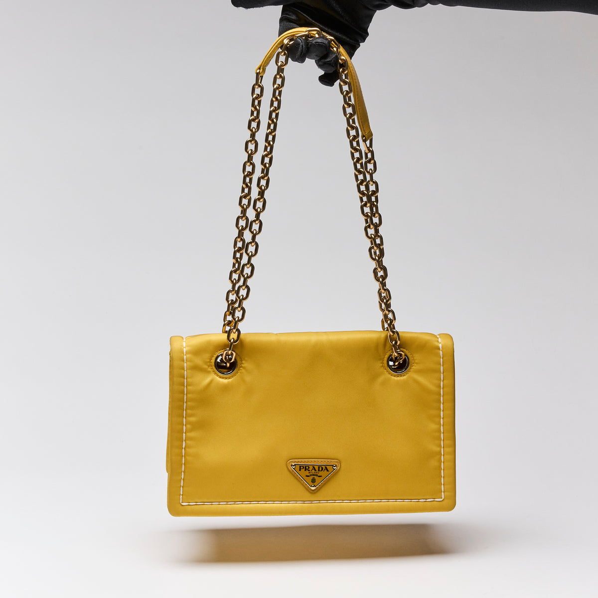 Prada Giallo Tessuto Nylon Chain Flap Bag in Yellow