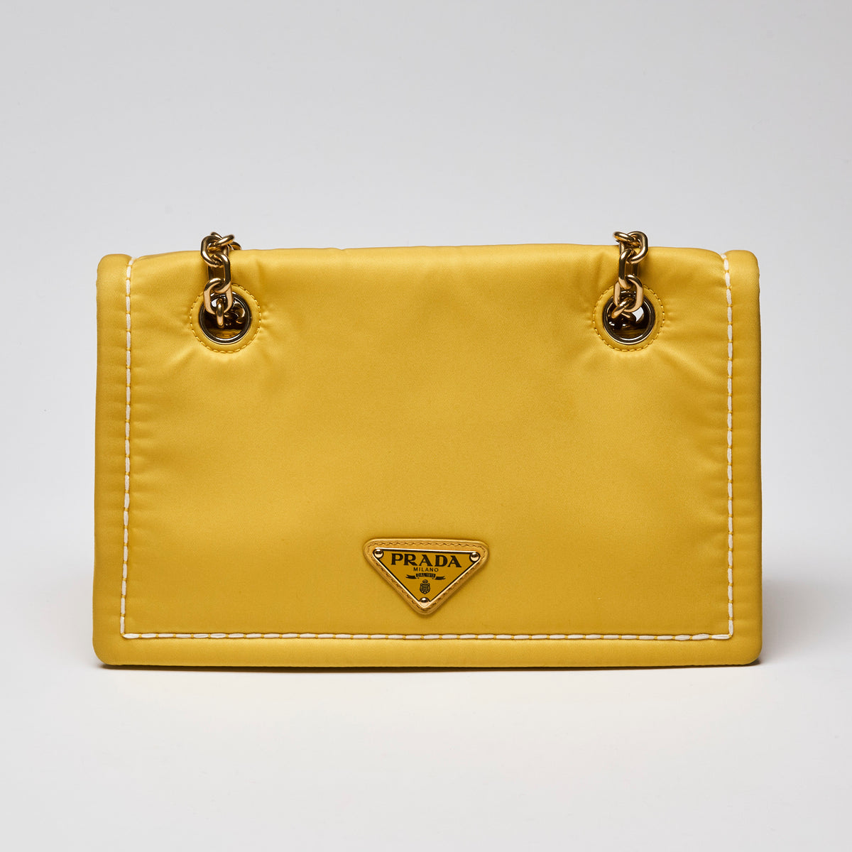 Prada Giallo Tessuto Nylon Chain Flap Bag in Yellow