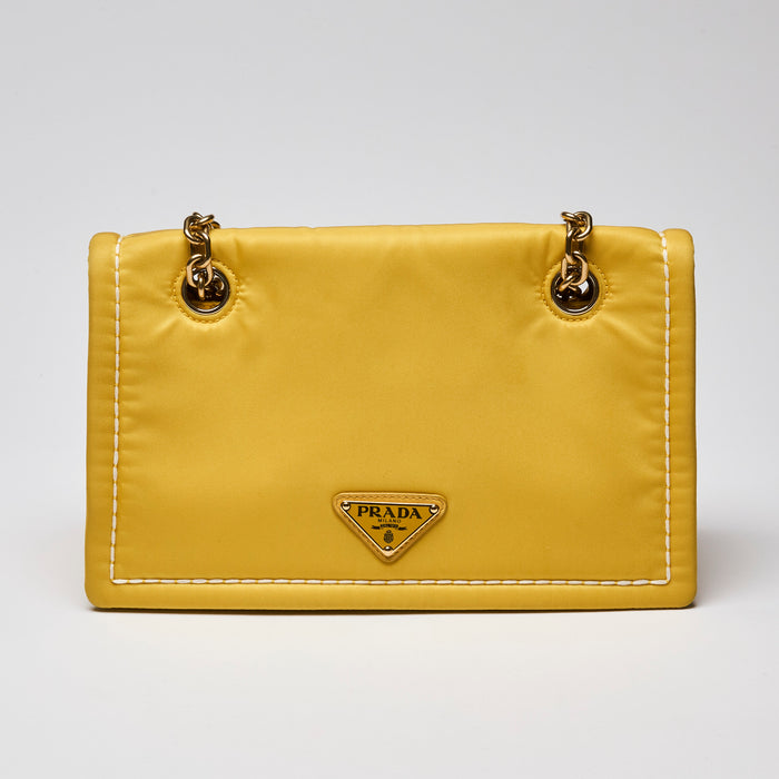 Prada Giallo Tessuto Nylon Chain Flap Bag in Yellow