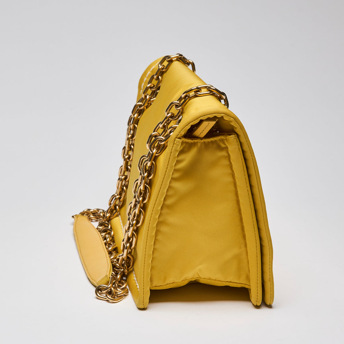 Prada Giallo Tessuto Nylon Chain Flap Bag in Yellow