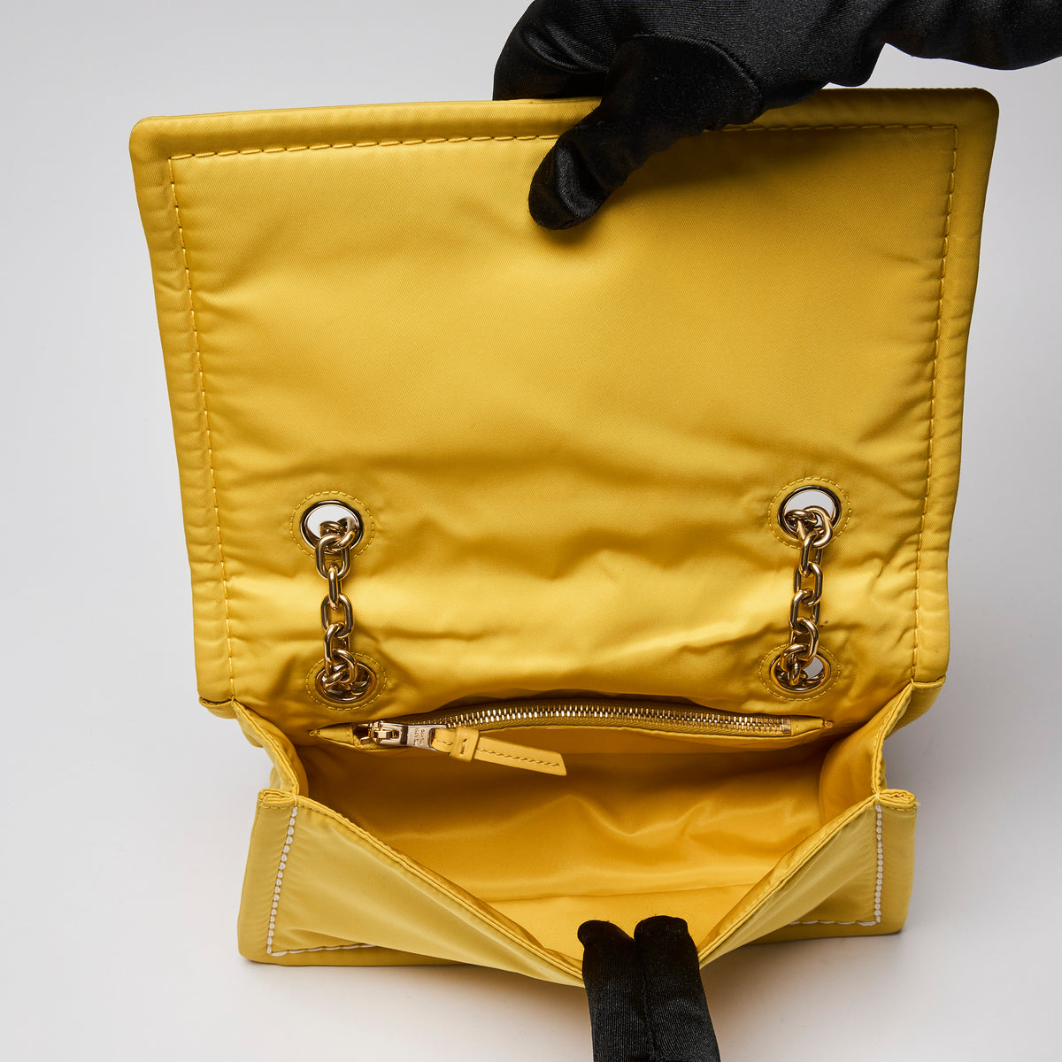 Prada Giallo Tessuto Nylon Chain Flap Bag in Yellow