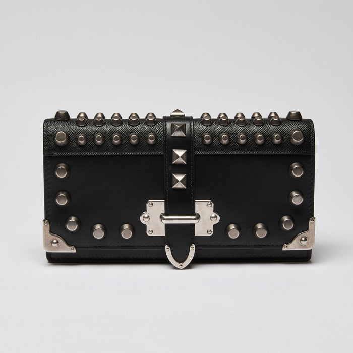 Prada City Calfskin Cahier Studded Mini Bag Black