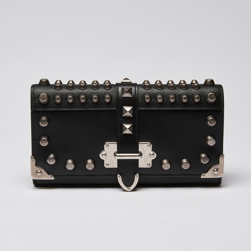 Prada City Calfskin Cahier Studded Mini Bag Black