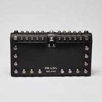 Prada City Calfskin Cahier Studded Mini Bag Black