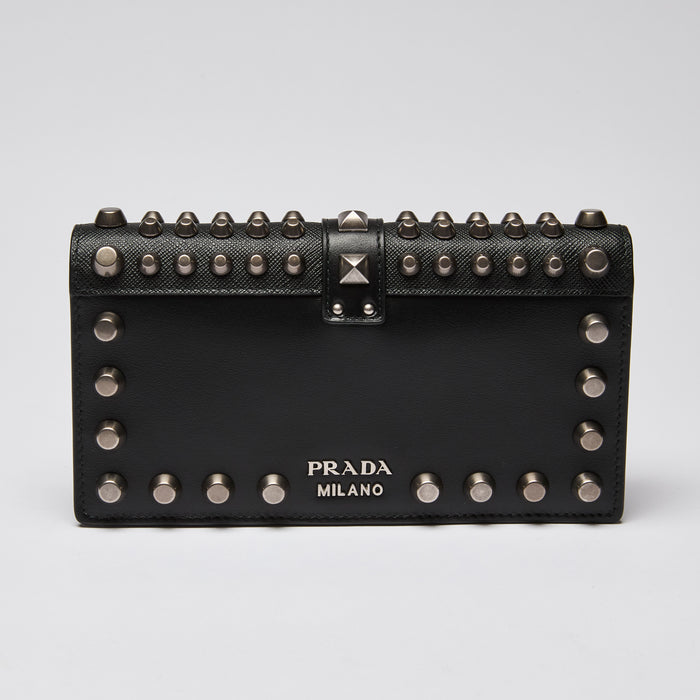 Prada City Calfskin Cahier Studded Mini Bag Black