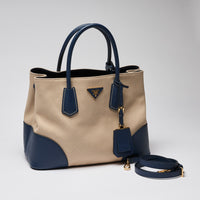 Prada Cuir Double Tote Canvas and Saffiano leather- front