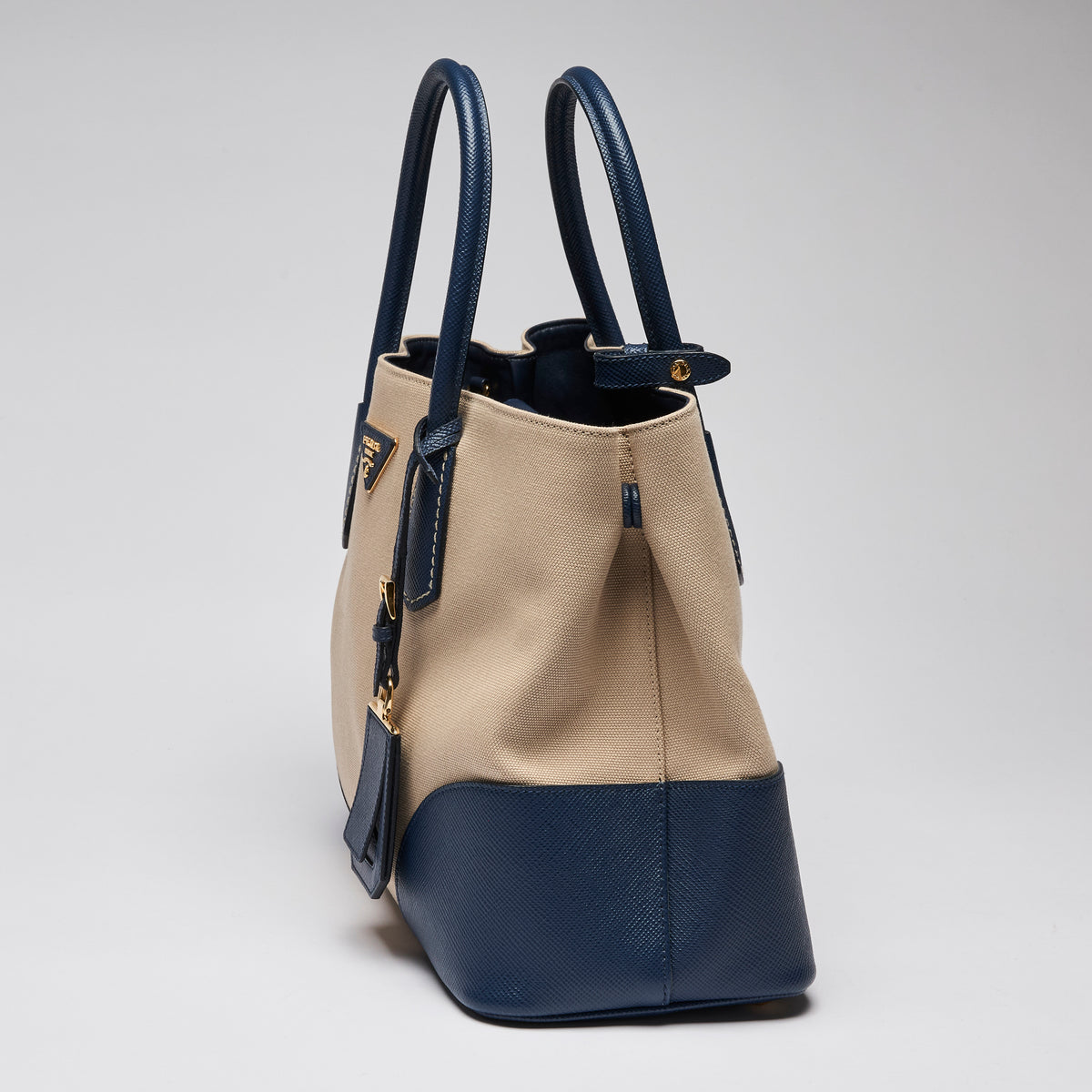 Prada Cuir Double Tote Canvas and Saffiano leather- side