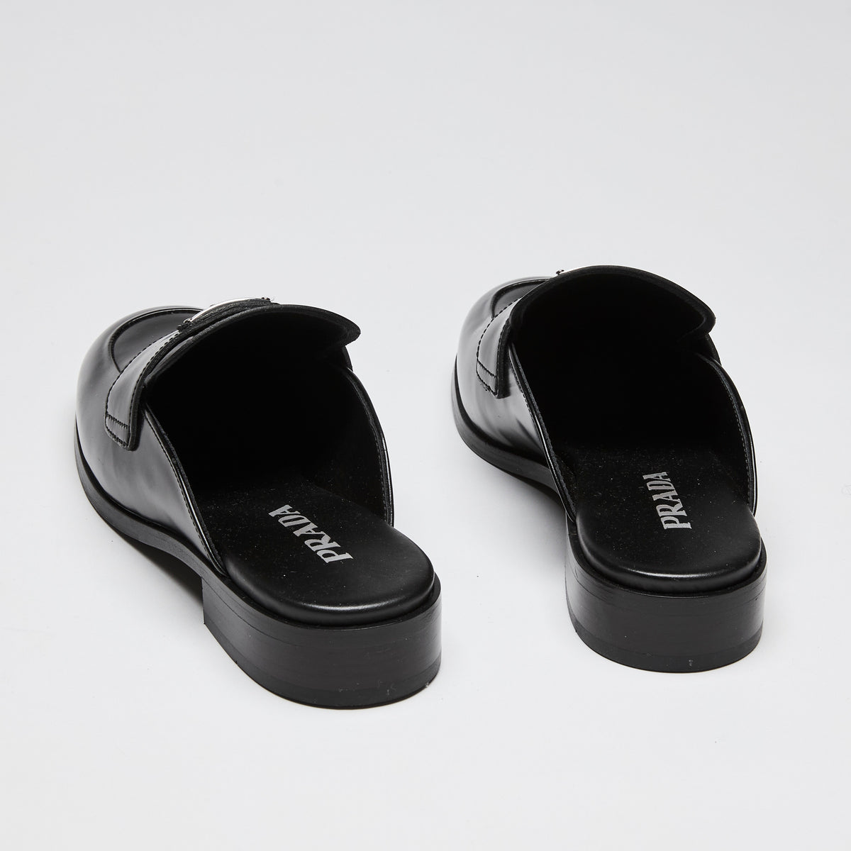 Prada Black Brushed Leather Logo Mules Size 36