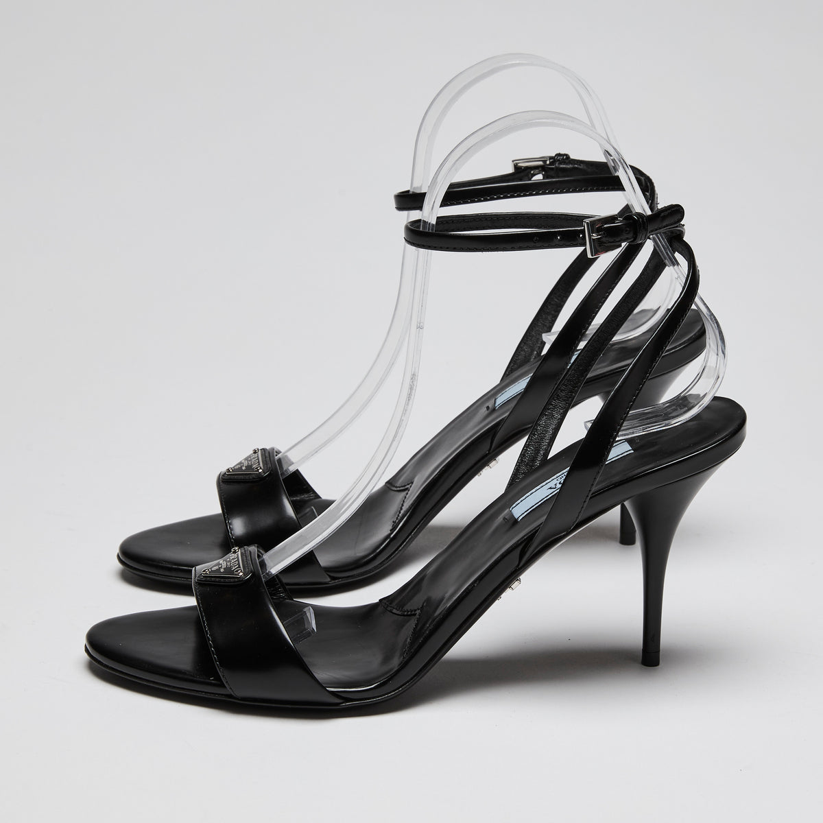 Prada Black Heel Sandals with Ankle Strap Size 37.5