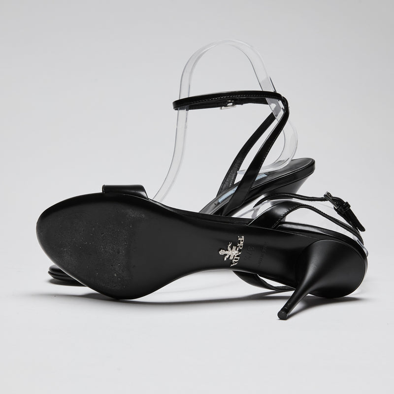 Prada Black Heel Sandals with Ankle Strap Size 37.5