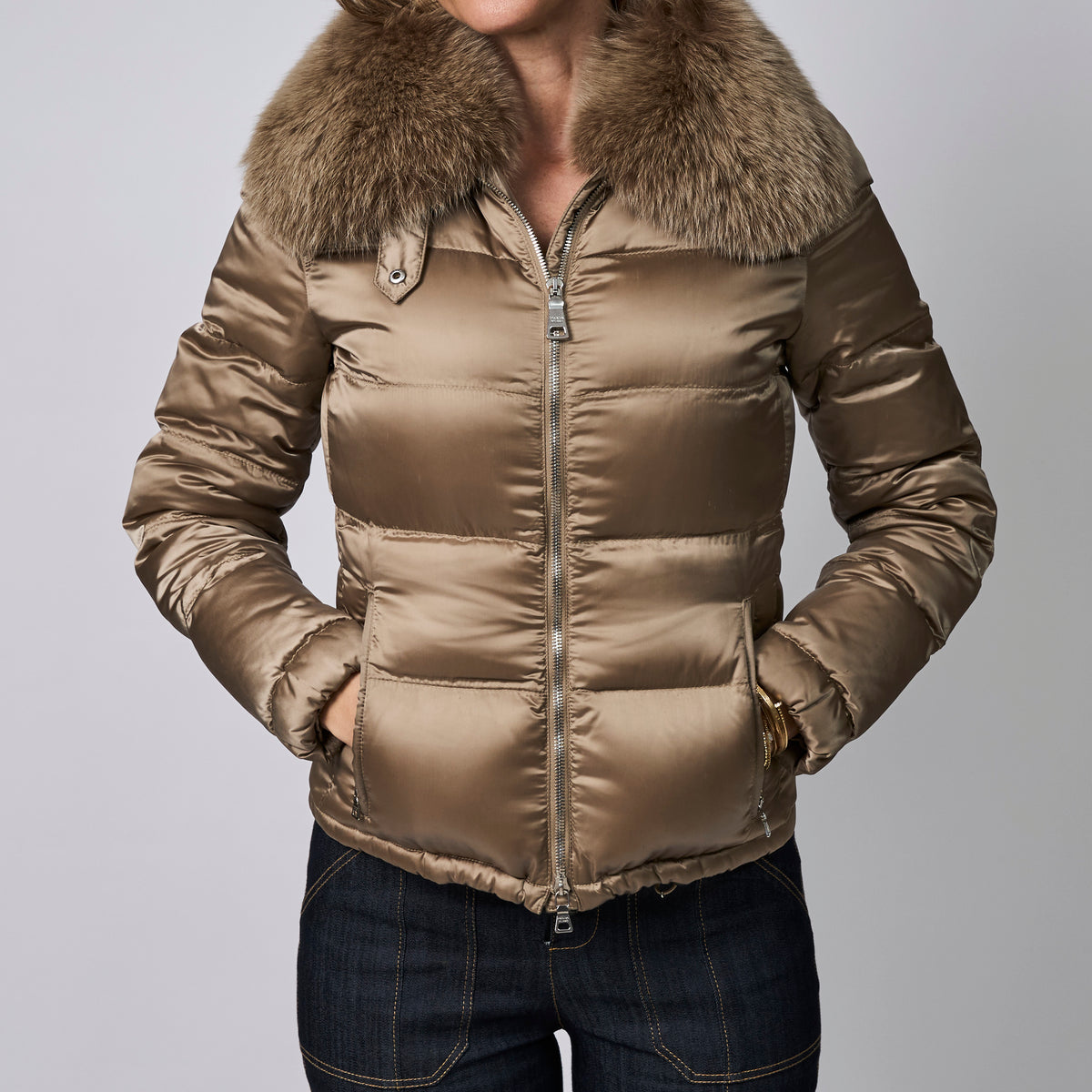 Prada Gold Fur Puffer Jacket Size 38