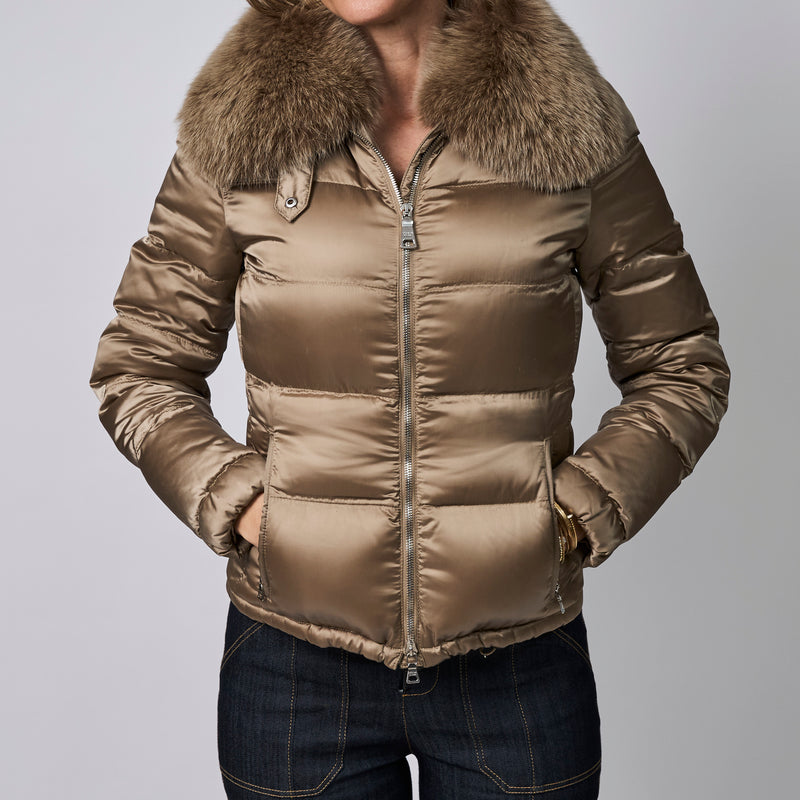 Prada Gold Fur Puffer Jacket Size 38