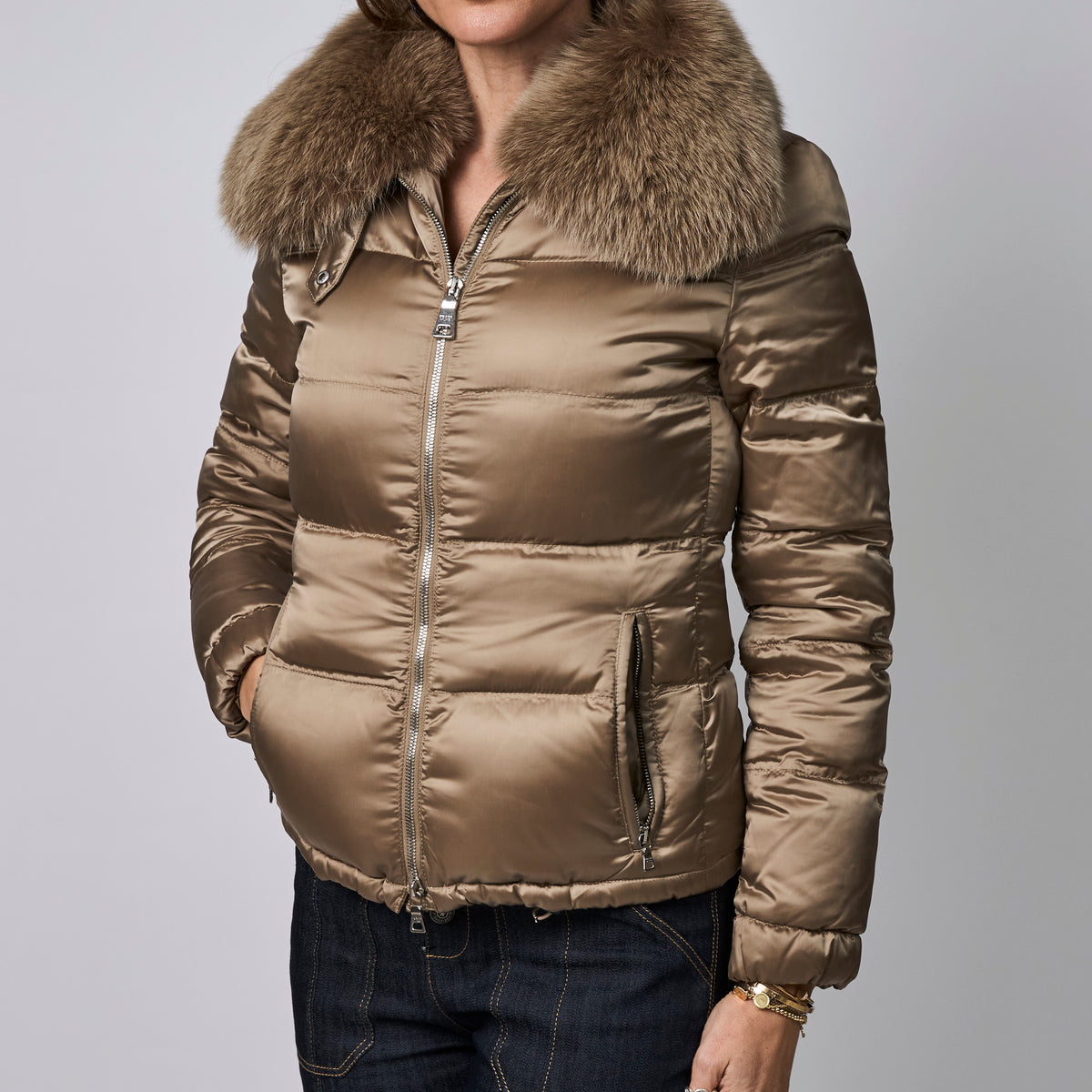 Prada Gold Fur Puffer Jacket Size 38