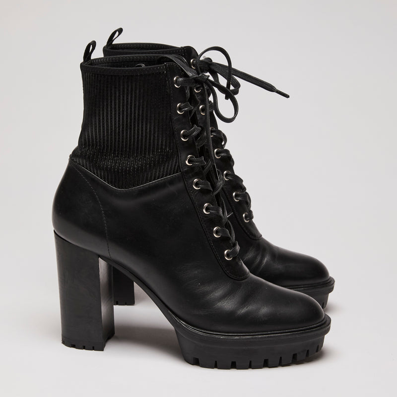 Gianvito Rossi Black Leather Combat Boots size 40(side)