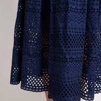 Self-Portrait Blue/Black Long Lace Dress with Cut-Out Detail