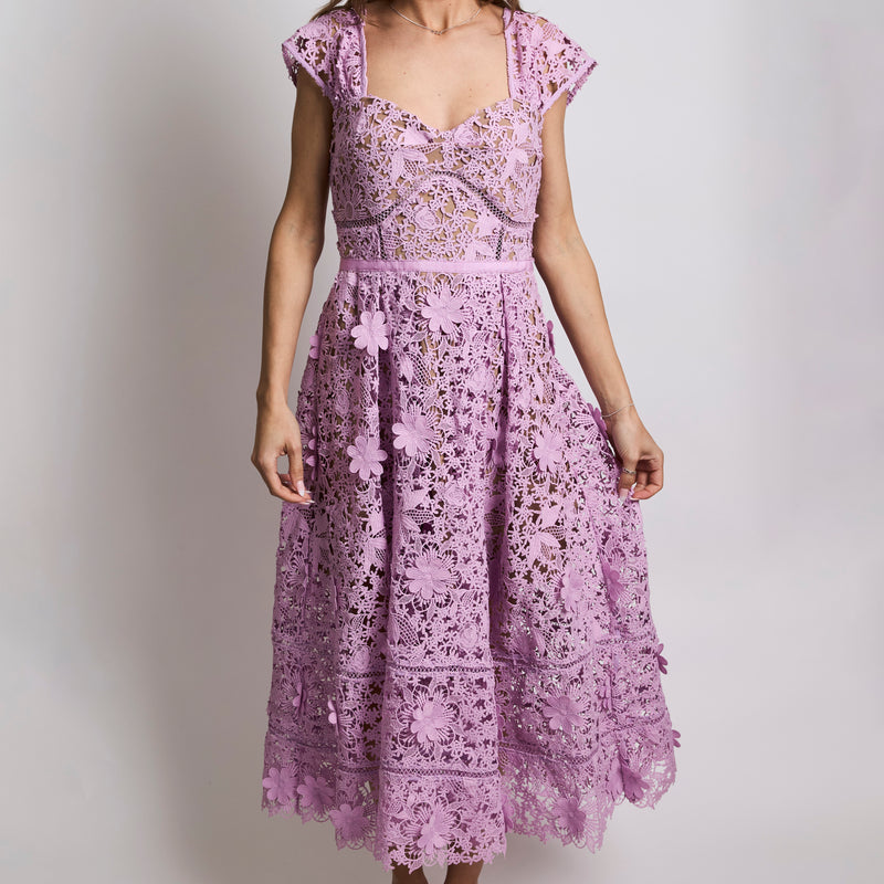 Self Portrait Lilac Lace Midi Dress