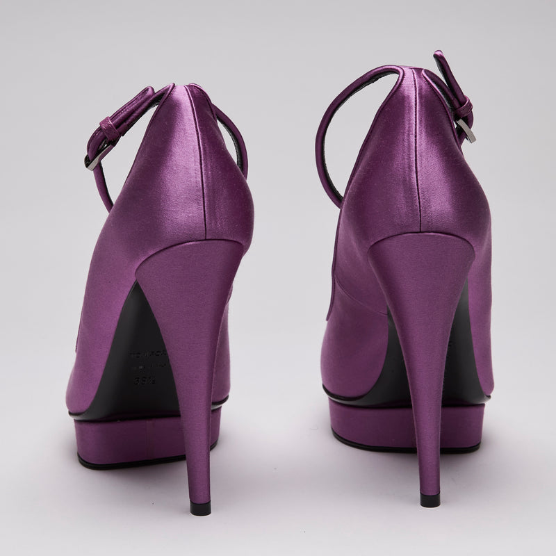 Tom Ford Satin Peep-Toe Platform Pumps Purple Size 39.5