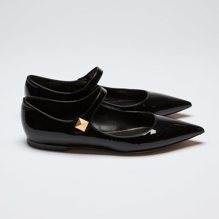 Valentino Black Patent Leather Point Toe Mary Jane Flats(side)