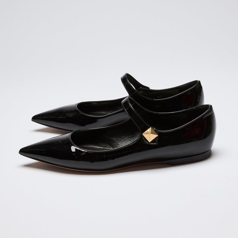 Valentino Black Patent Leather Point Toe Mary Jane Flats(side)