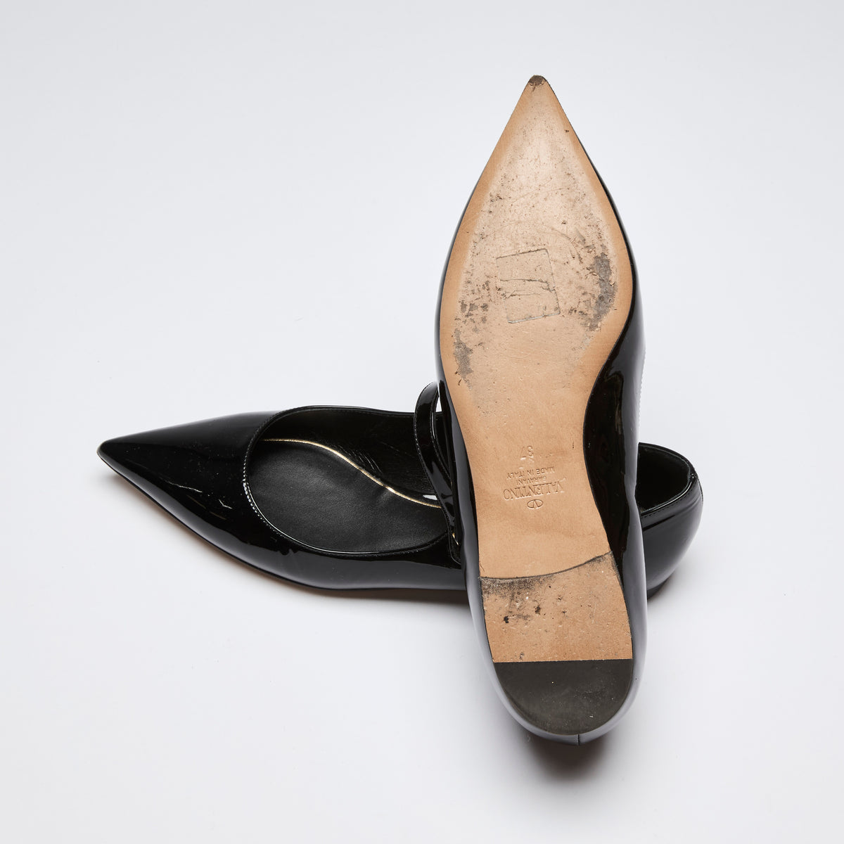 Valentino Black Patent Leather Point Toe Mary Jane Flats(bottom)