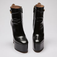 Excellent Pre-Loved Black Leather Platform High Heel Ankle Boots. (front)