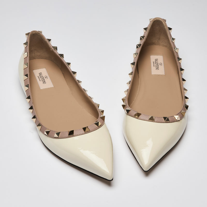 Valentino White Patent Leather Pointed-Toe Flats Size 41