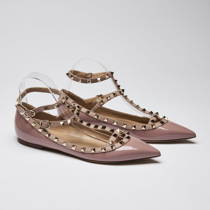 Valentino Blush Patent Leather Strappy Flats Size 40