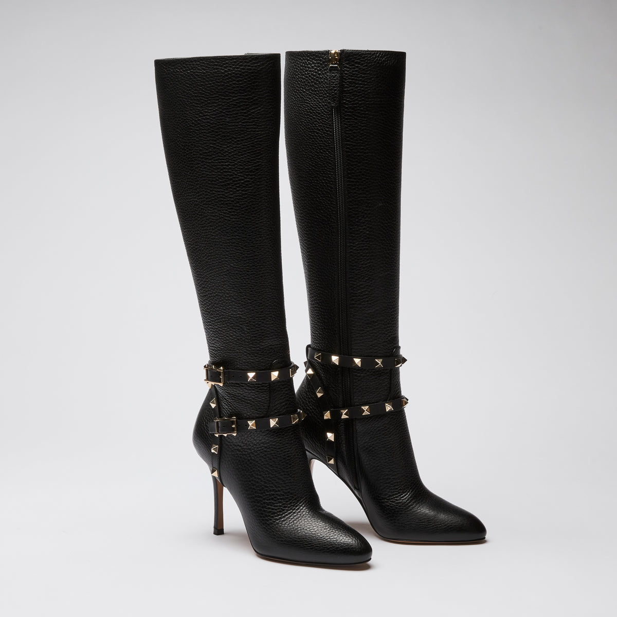 Valentino Black Leather Heeled Knee Boots Size 35