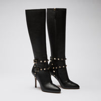 Valentino Black Leather Heeled Knee Boots Size 35