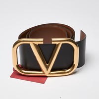 Valentino Black Leather Belt with Gold Logo