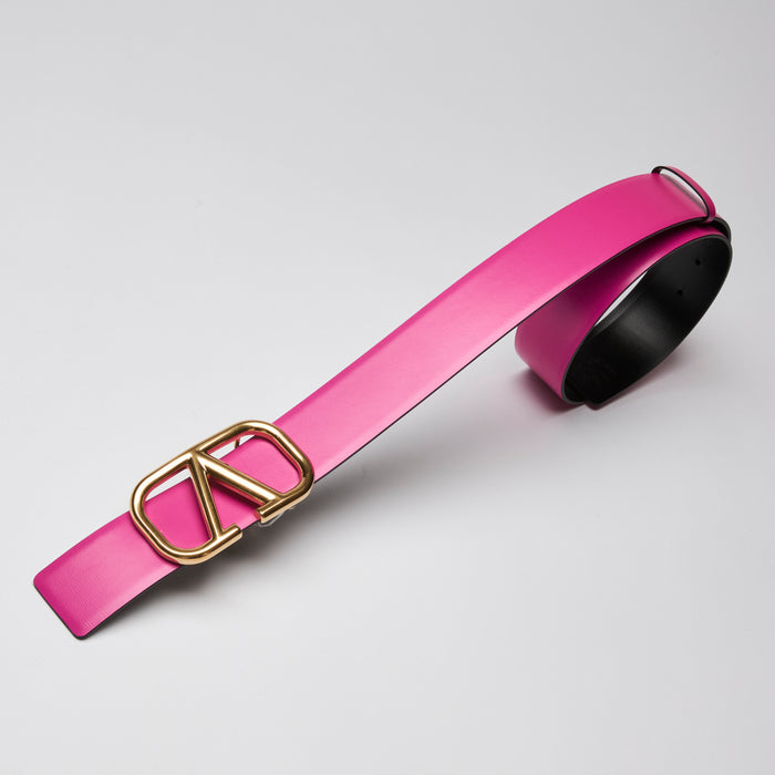 Valentino Pink Leather Belt with Gold Logo