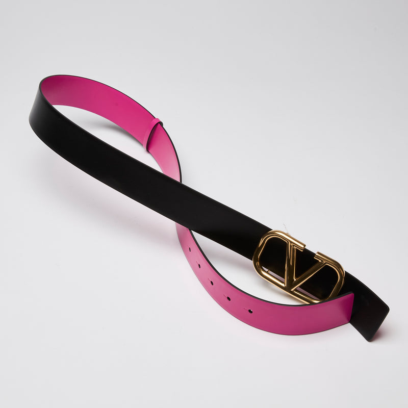 Valentino Pink Leather Belt with Gold Logo