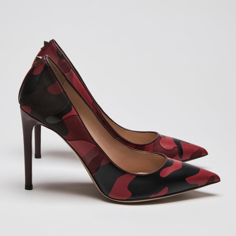 Valentino Red Camouflage Point Toe Heels Size 38.5